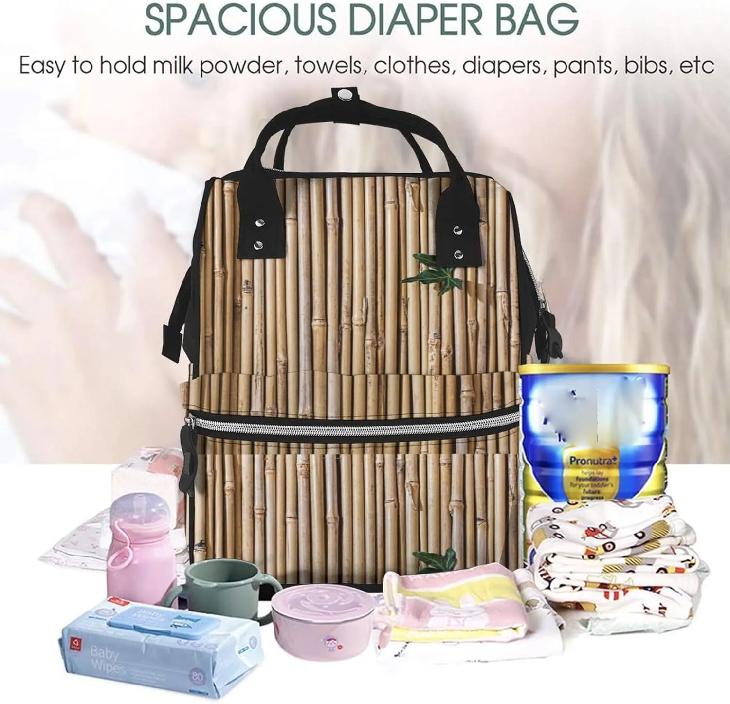 Diaper Bag Backpack For Women, Bamboo Raft Waterproof Multifunction Travel Pack Maternity Baby Changing Bags, Nappy Baby Bags With Multi-Function For Baby