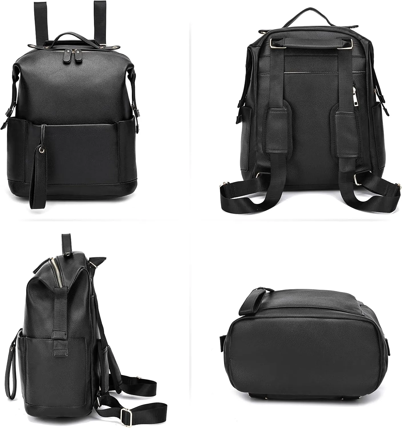 Diaper Bag Backpack Leather Backpack for Women Travel Baby Bag Mother Outdoor Backpack with Changing Pad Stroller Straps(2 pieces) White