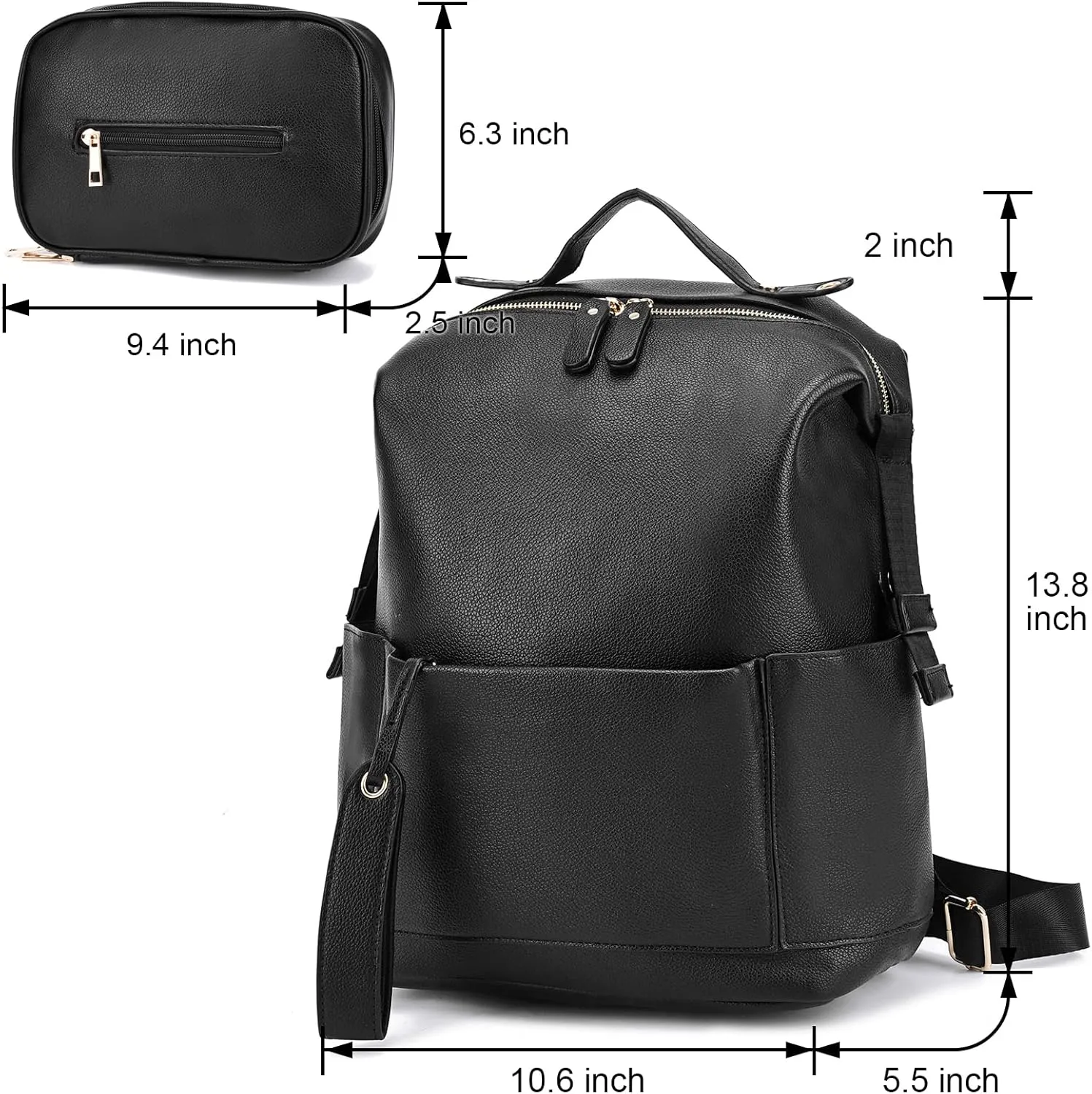 Diaper Bag Backpack Leather Backpack for Women Travel Baby Bag Mother Outdoor Backpack with Changing Pad Stroller Straps(2 pieces) White