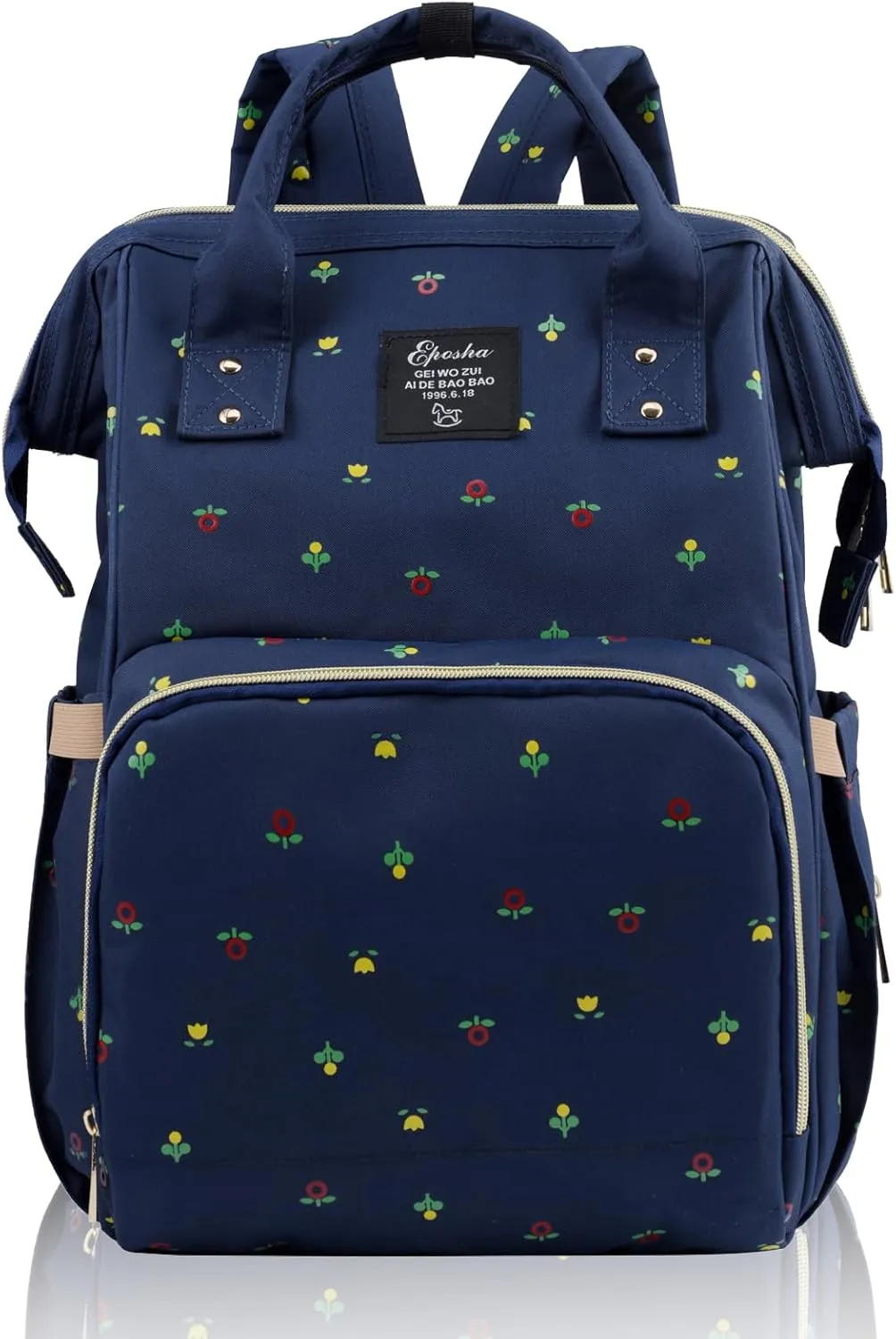 Diaper Bag Backpack Multifunction Large Bags with Changing Pad & Stroller Straps Pacifier Case Unisex (Blue flower)