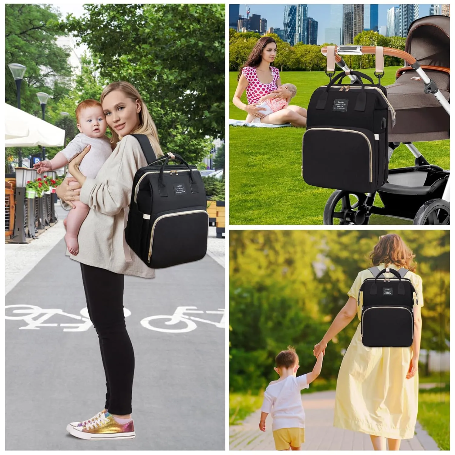 Diaper Bag Backpack, Multifunctional Baby Diaper Bag, Diaper Changing Station for Boys Girls, Large Capacity Travel Baby Bag for Mom Dad with Insulated Pocket & Strap