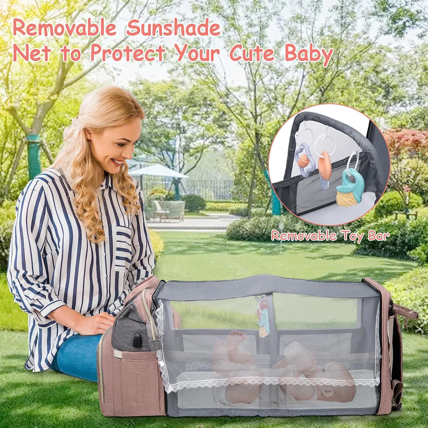 Diaper Bag Backpack, Multifunctional Baby Diaper Bag, Diaper Changing Station for Boys Girls, Large Capacity Travel Baby Bag for Mom Dad with Insulated Pocket & Strap