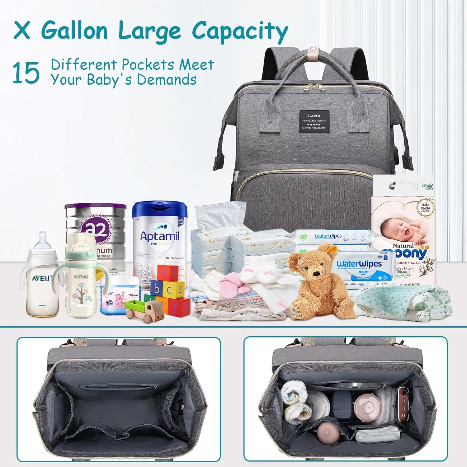 Diaper Bag Backpack, Multifunctional Baby Diaper Bag, Diaper Changing Station for Boys Girls, Large Capacity Travel Baby Bag for Mom Dad