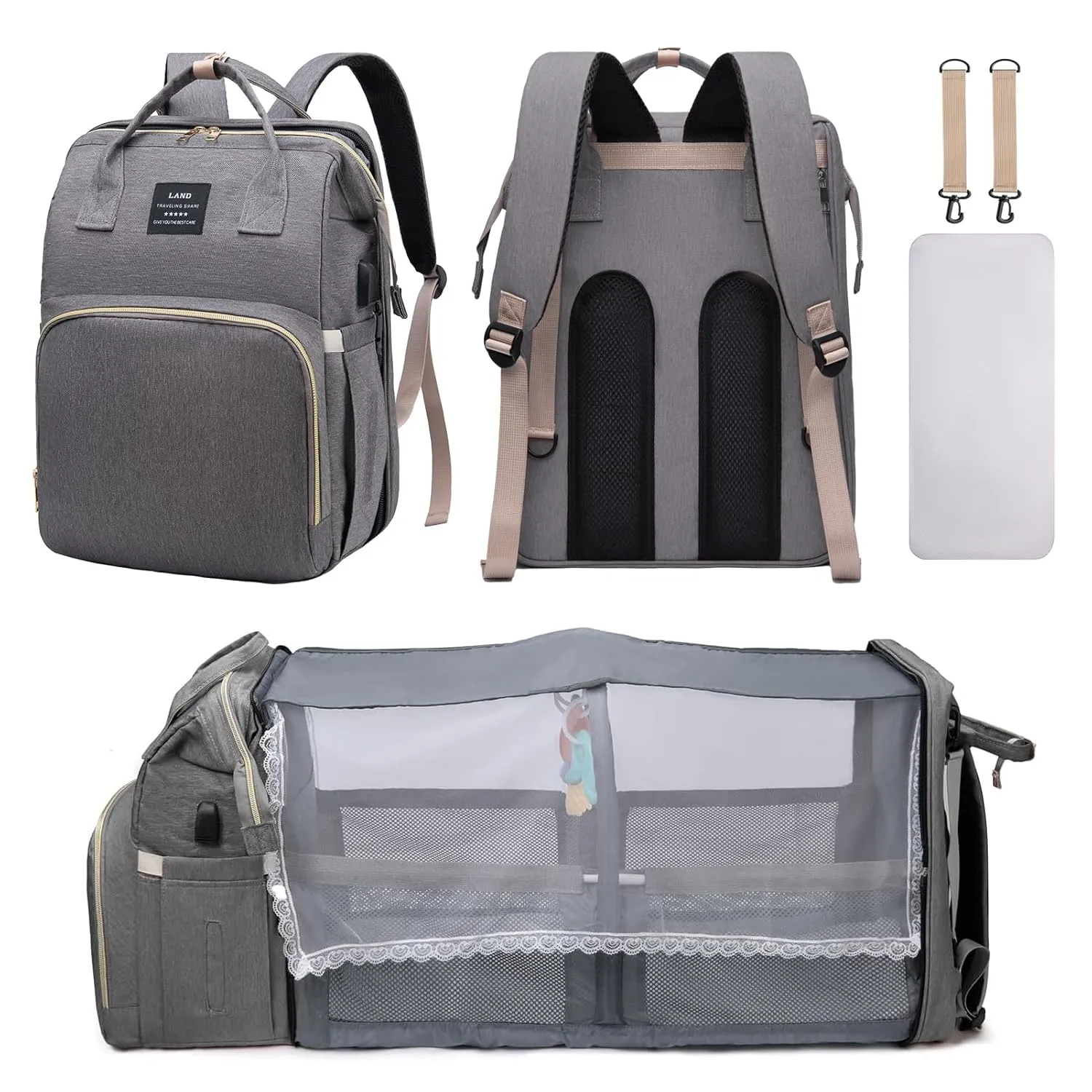 Diaper Bag Backpack, Multifunctional Baby Diaper Bag, Diaper Changing Station for Boys Girls, Large Capacity Travel Baby Bag for Mom Dad