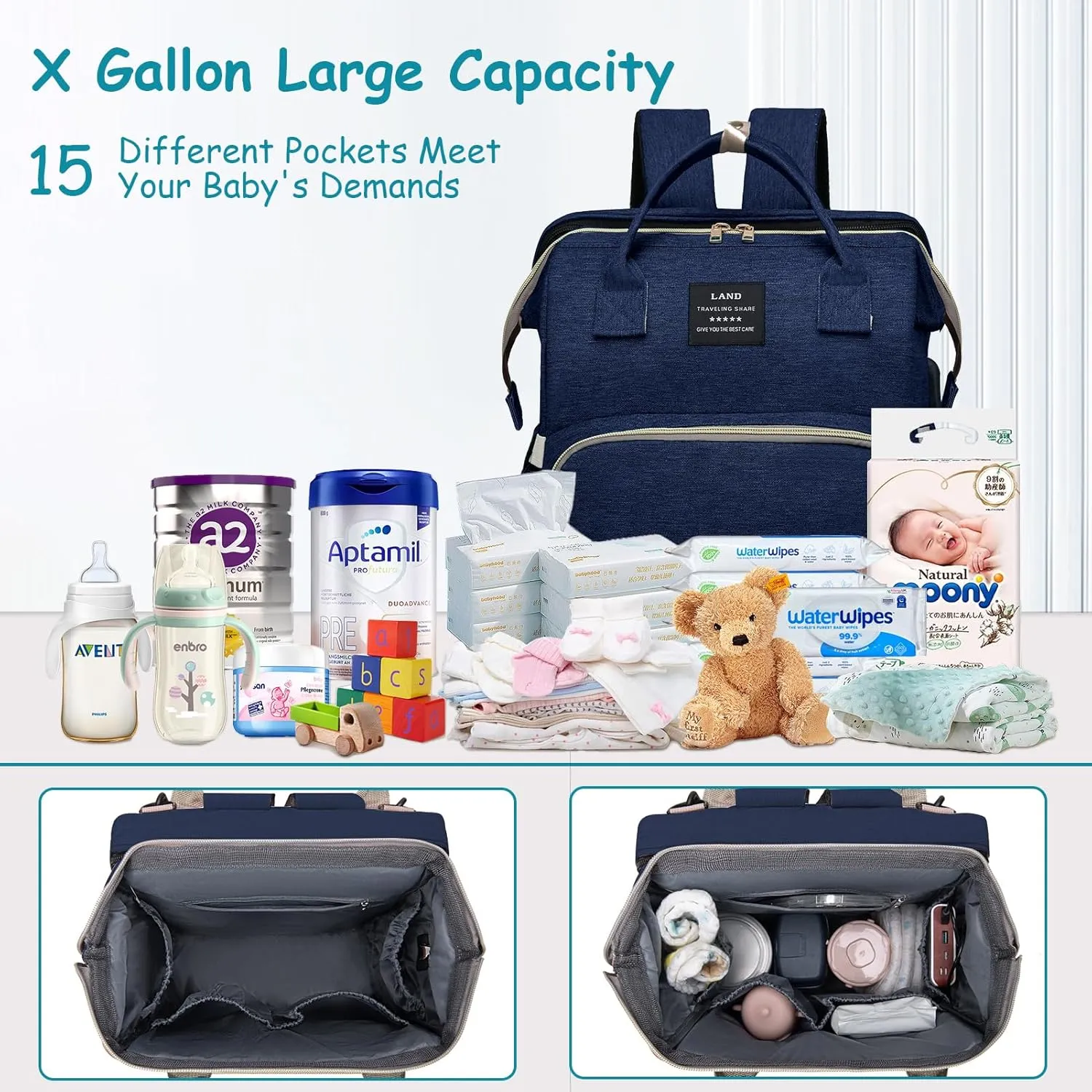 Diaper Bag Backpack, Multifunctional Baby Diaper Bag, Diaper Changing Station for Boys Girls, Large Capacity Travel Baby Bag for Mom Dad