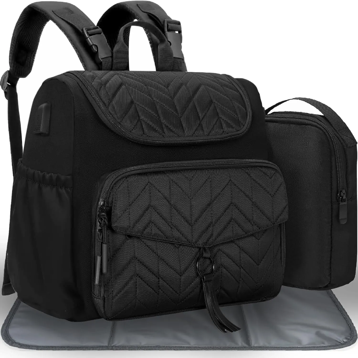 Diaper Bag Backpack, Travel Diaper Backpack with Stroller Strap, Washable Changing Pad, Pacifier Case - Black