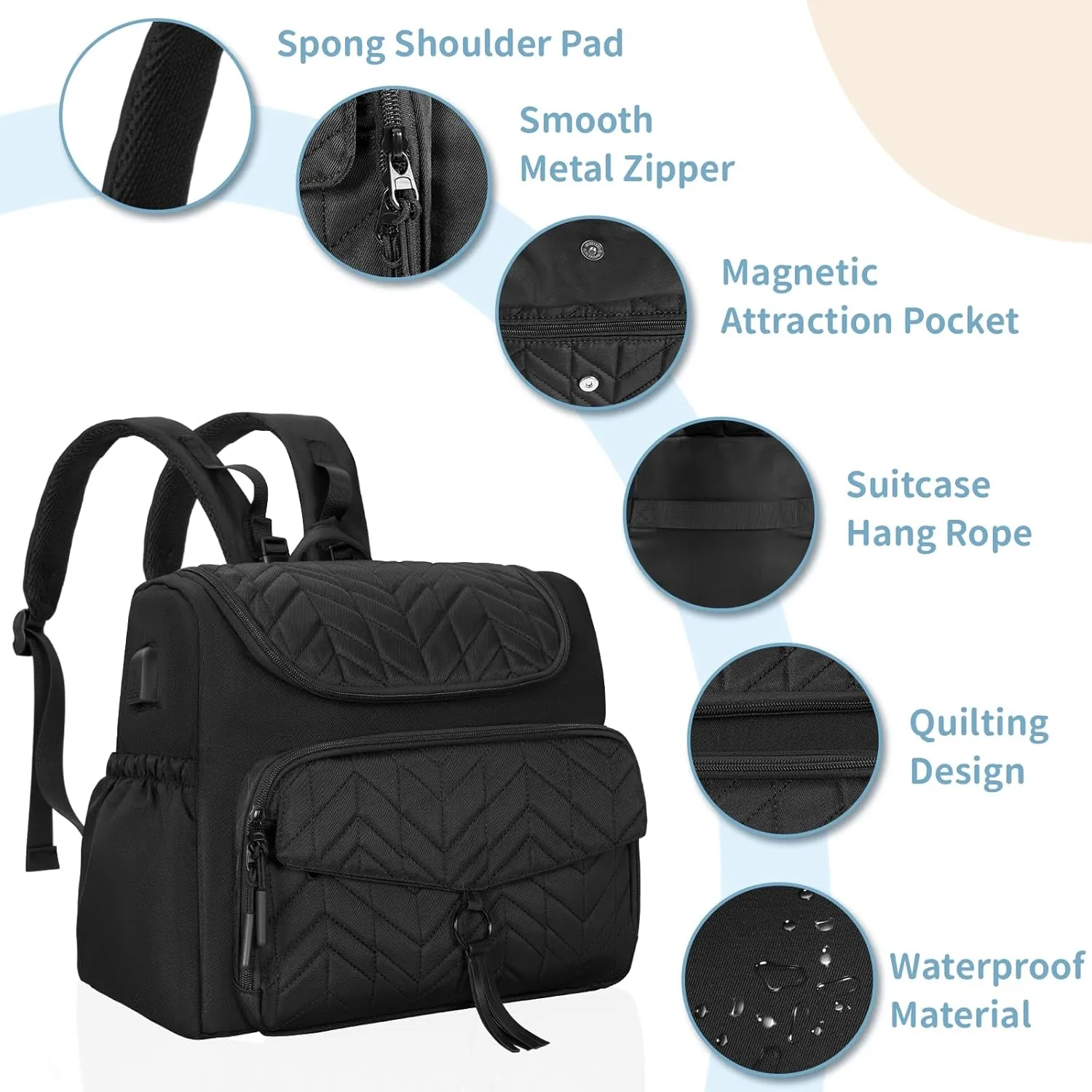Diaper Bag Backpack, Travel Diaper Backpack with Stroller Strap, Washable Changing Pad, Pacifier Case - Black