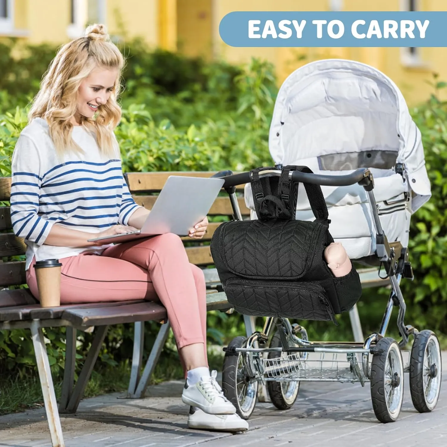 Diaper Bag Backpack, Travel Diaper Backpack with Stroller Strap, Washable Changing Pad, Pacifier Case - Black