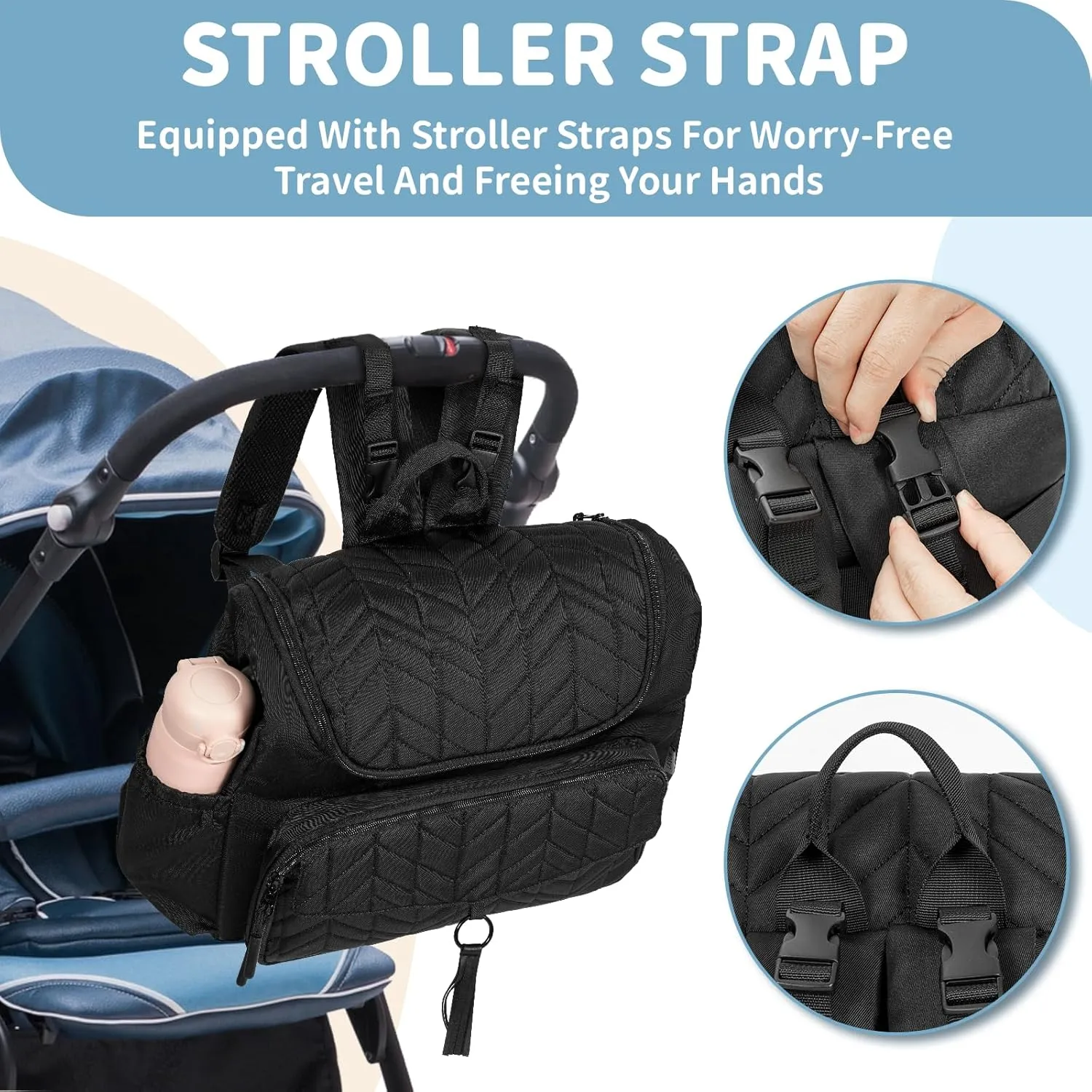 Diaper Bag Backpack, Travel Diaper Backpack with Stroller Strap, Washable Changing Pad, Pacifier Case - Black
