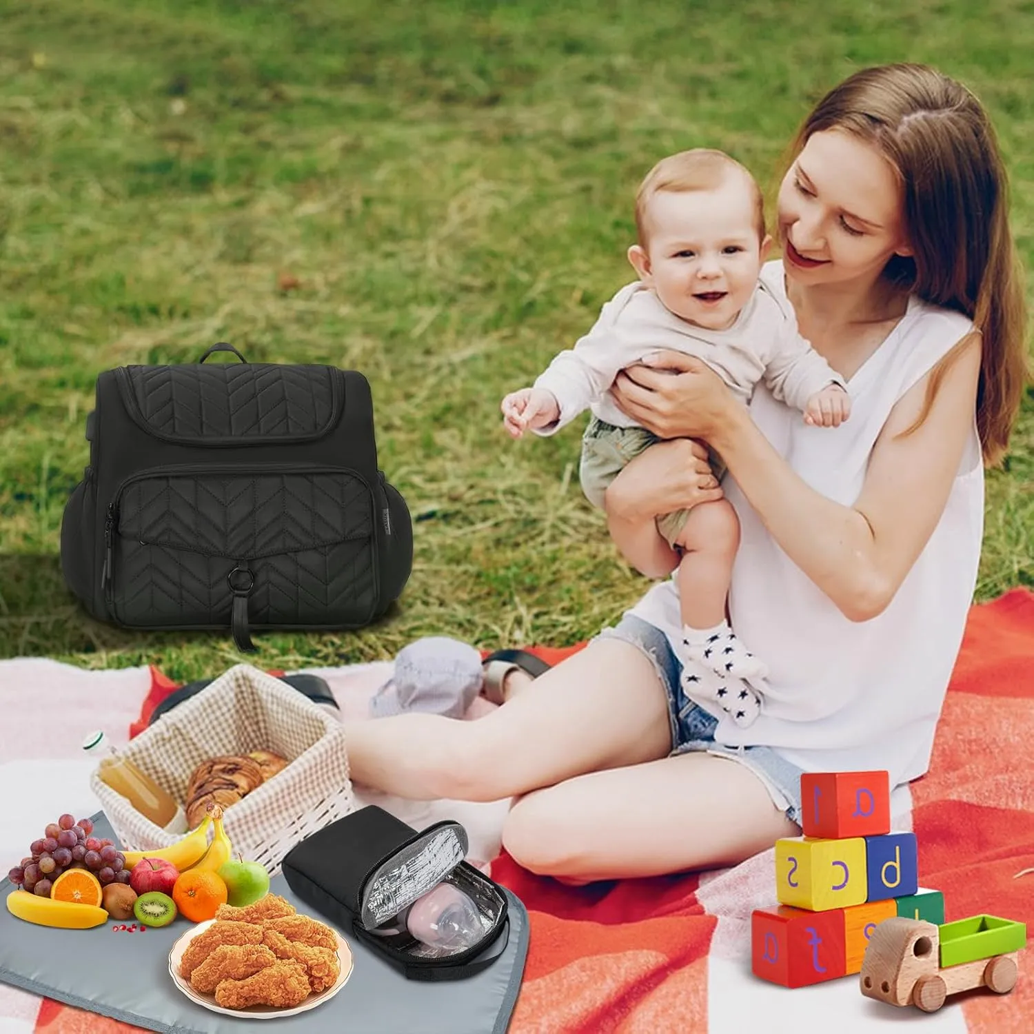 Diaper Bag Backpack, Travel Diaper Backpack with Stroller Strap, Washable Changing Pad, Pacifier Case - Black