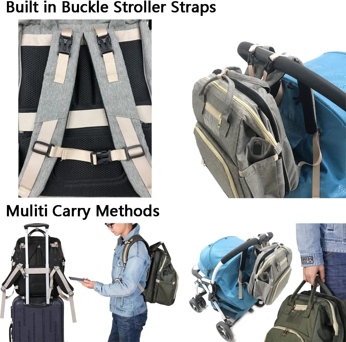 Diaper Bag Backpack with Changing Pad, Baby Bag for Boys Girls, Unisex Nappy Changing Bag, Multifunction Large Capacity Travel Back Pack for Moms Dads, Grey