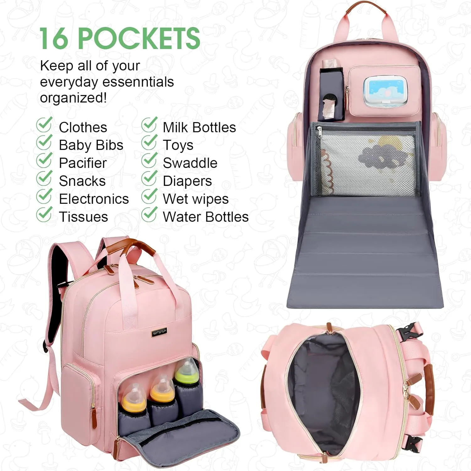 Diaper Bag Backpack with Changing Station, Baby Diaper Bag Organizer for Moms Dads Large Baby Changing Bags