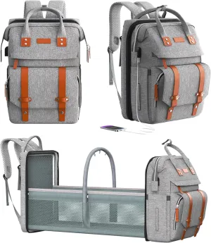 Diaper Bag Backpack with Changing Station, Large Diaper Bag, Multifunctional Diaper Bag, Baby Bag, Gray
