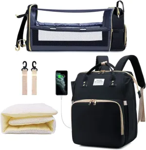 Diaper Bag Backpack with Changing Station, Nappy Baby Bags with Portable Changing Pad, 900D Waterproof Multi-Function Travel Portable Mommy Bag, Black