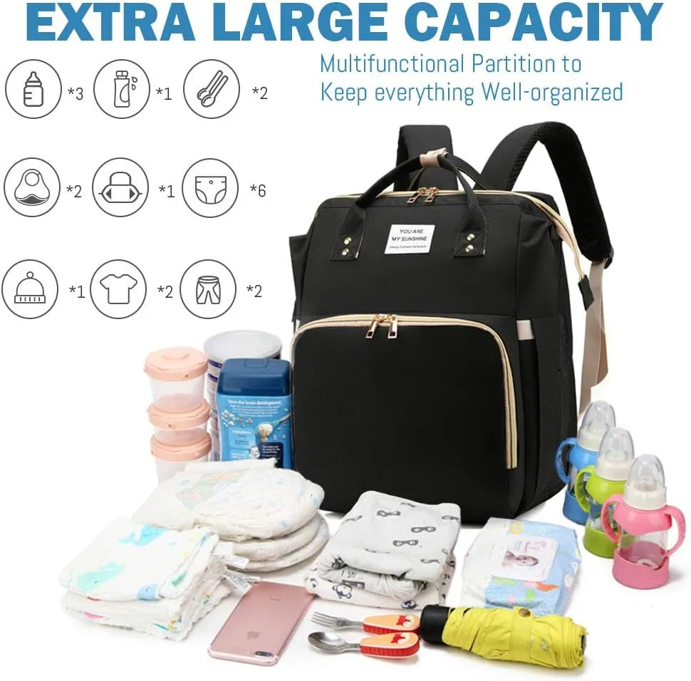 Diaper Bag Backpack with Changing Station, Nappy Baby Bags with Portable Changing Pad, 900D Waterproof Multi-Function Travel Portable Mommy Bag, Black