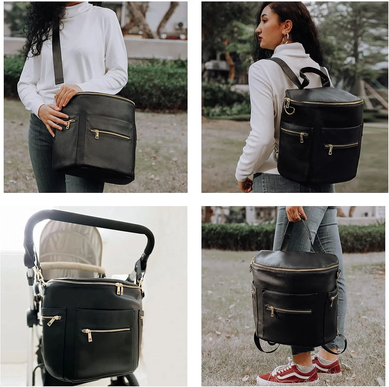 Diaper bag, Leather Diaper Bag Backpack by MF Store, Diaper Backpack with Laptop Sleeve,Changing Pad,Wipes Pouch,Stroller Straps and Insulated Pockets