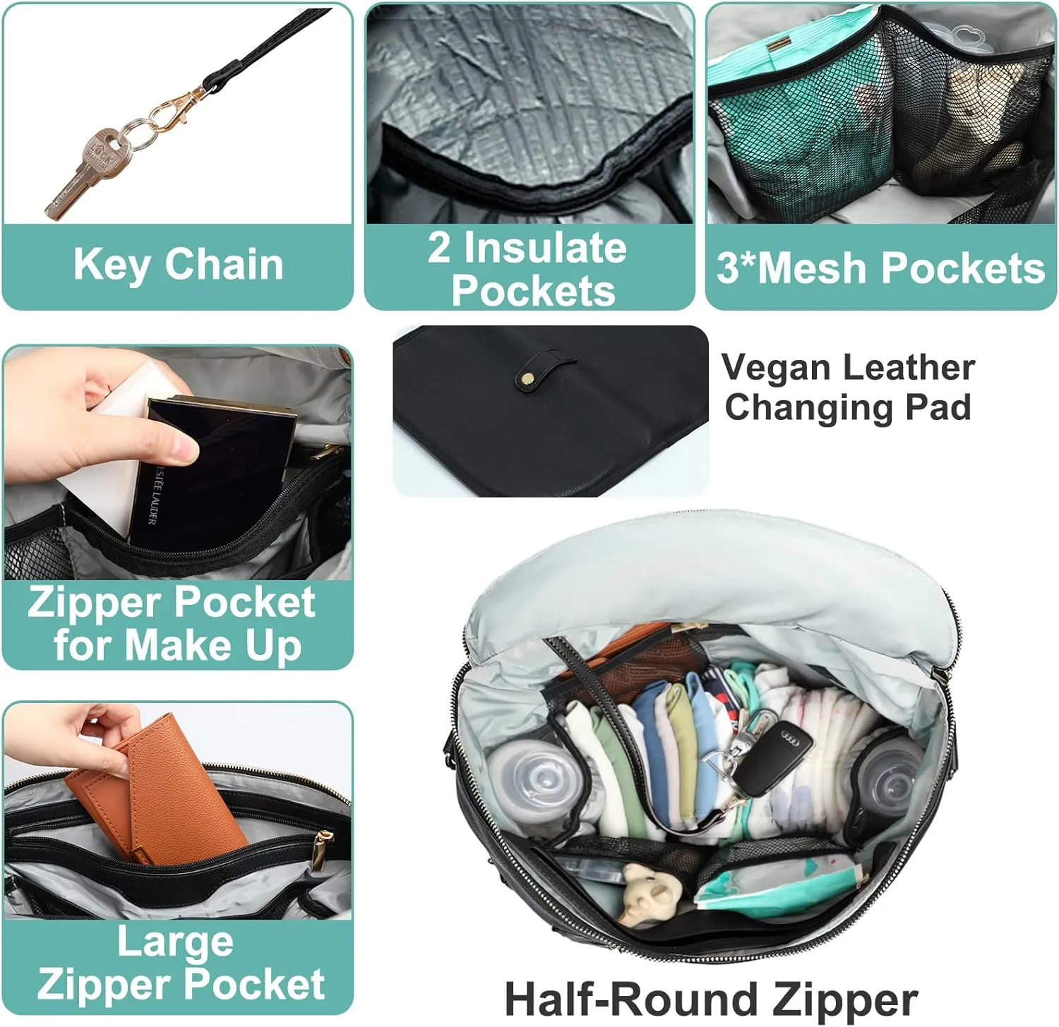 Diaper bag, Leather Diaper Bag Backpack by MF Store, Diaper Backpack with Laptop Sleeve,Changing Pad,Wipes Pouch,Stroller Straps and Insulated Pockets