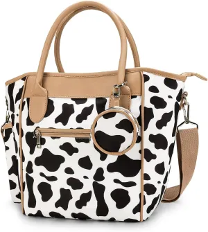 Diaper Bag Tote Baby Changing Bag Portable Waterproof Splashproof and Large Capacity with Shoulder Strap（Cow White）