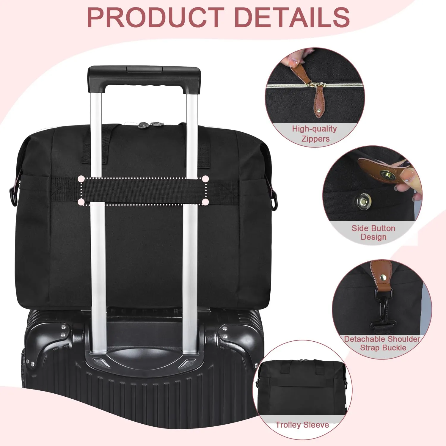 Diaper Bag Tote, Diaper Baby Bags with Pacifier Case, Shoulder Straps, Stroller Clips, Waterproof Large Mommy Maternity Travel Baby Tote for Mom and Dad, black
