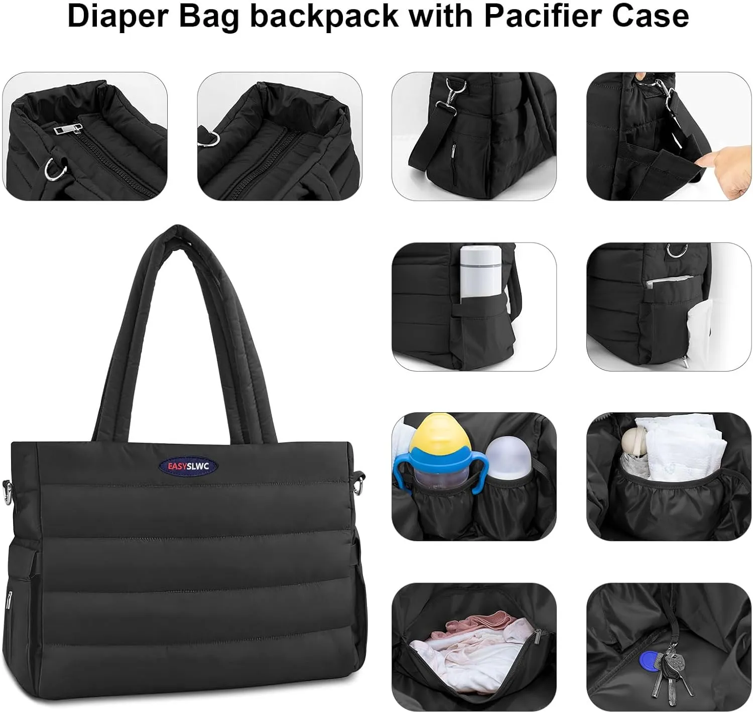 Diaper Bag Tote with Silicone Pacifier Case,Tote Bags Crossbody Hospital Bag Travel Large Mommy Bag