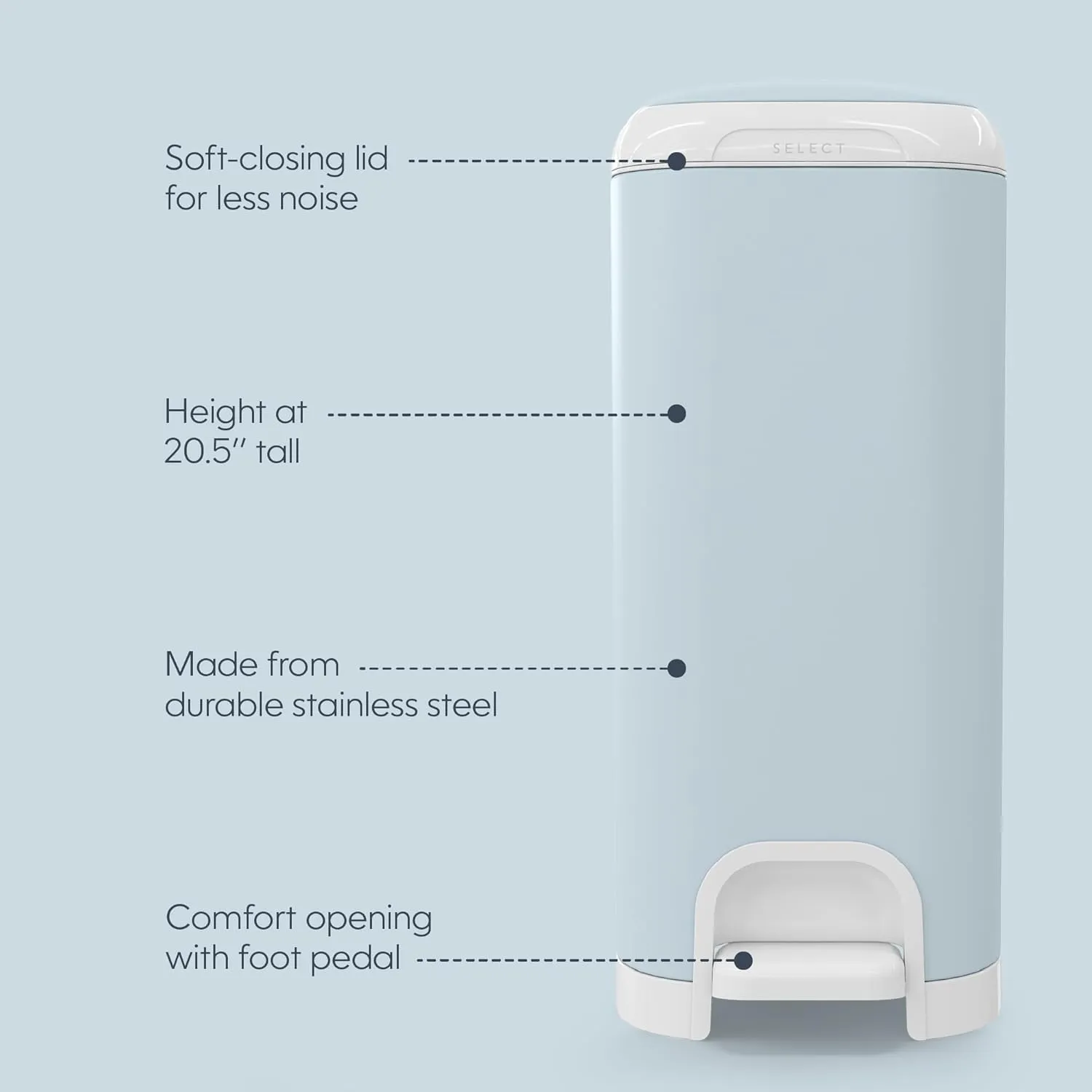Diaper Genie Select Pail (Blue) is Made of Durable Stainless Steel and Includes 1 Starter Square Refill That can Hold up to 165 Newborn-Sized Diapers.