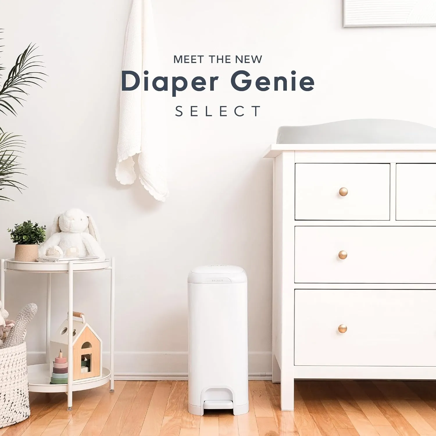 Diaper Genie Select Pail Registry Gift Set (White) | Made of Durable Stainless Steel Metal | Includes 2 Jumbo Refills | Holds 1620 Newborn Diapers