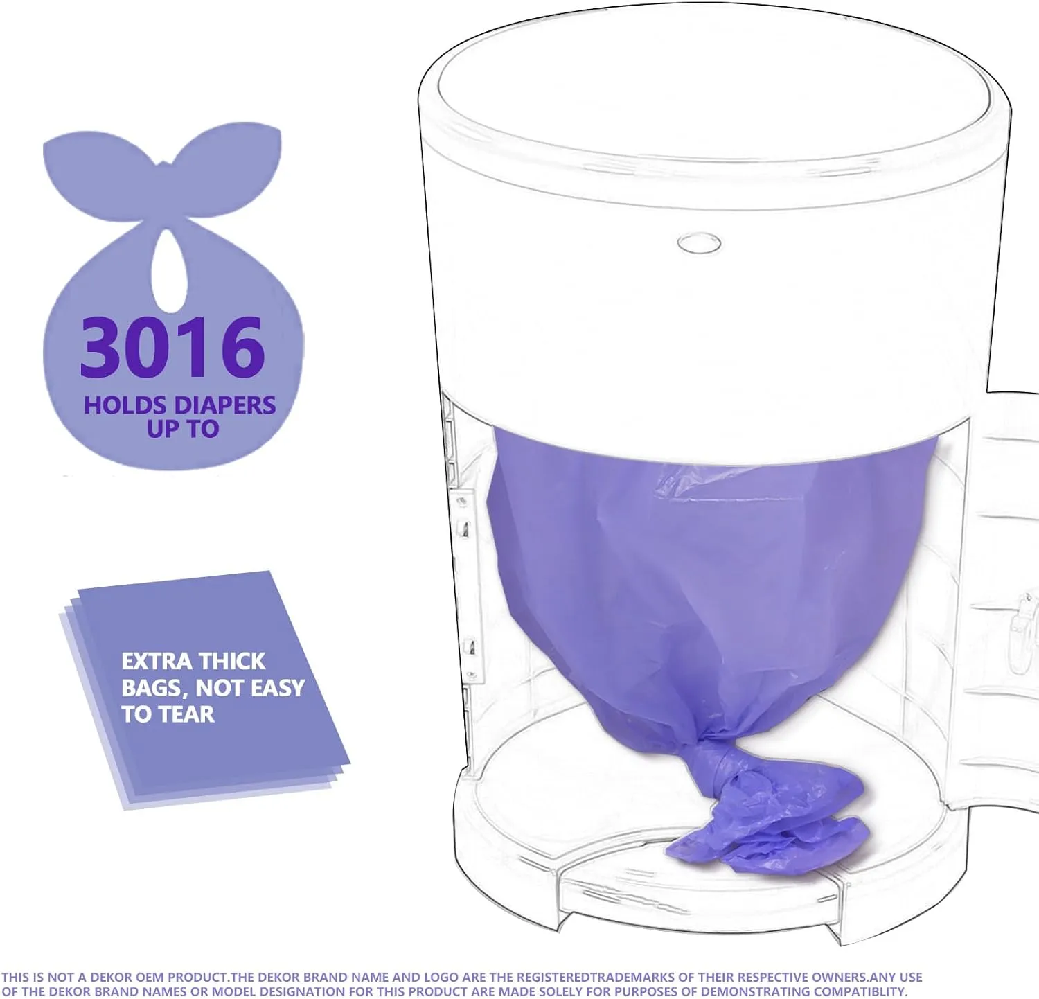 Diaper Pail Refills Increased 30% length Compatible with Dekor Plus Diaper Pails Lavender Scent Holds up to 3016 Diapers (4 Pack)