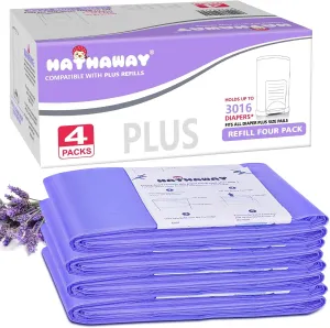 Diaper Pail Refills Increased 30% length Compatible with Dekor Plus Diaper Pails Lavender Scent Holds up to 3016 Diapers (4 Pack)
