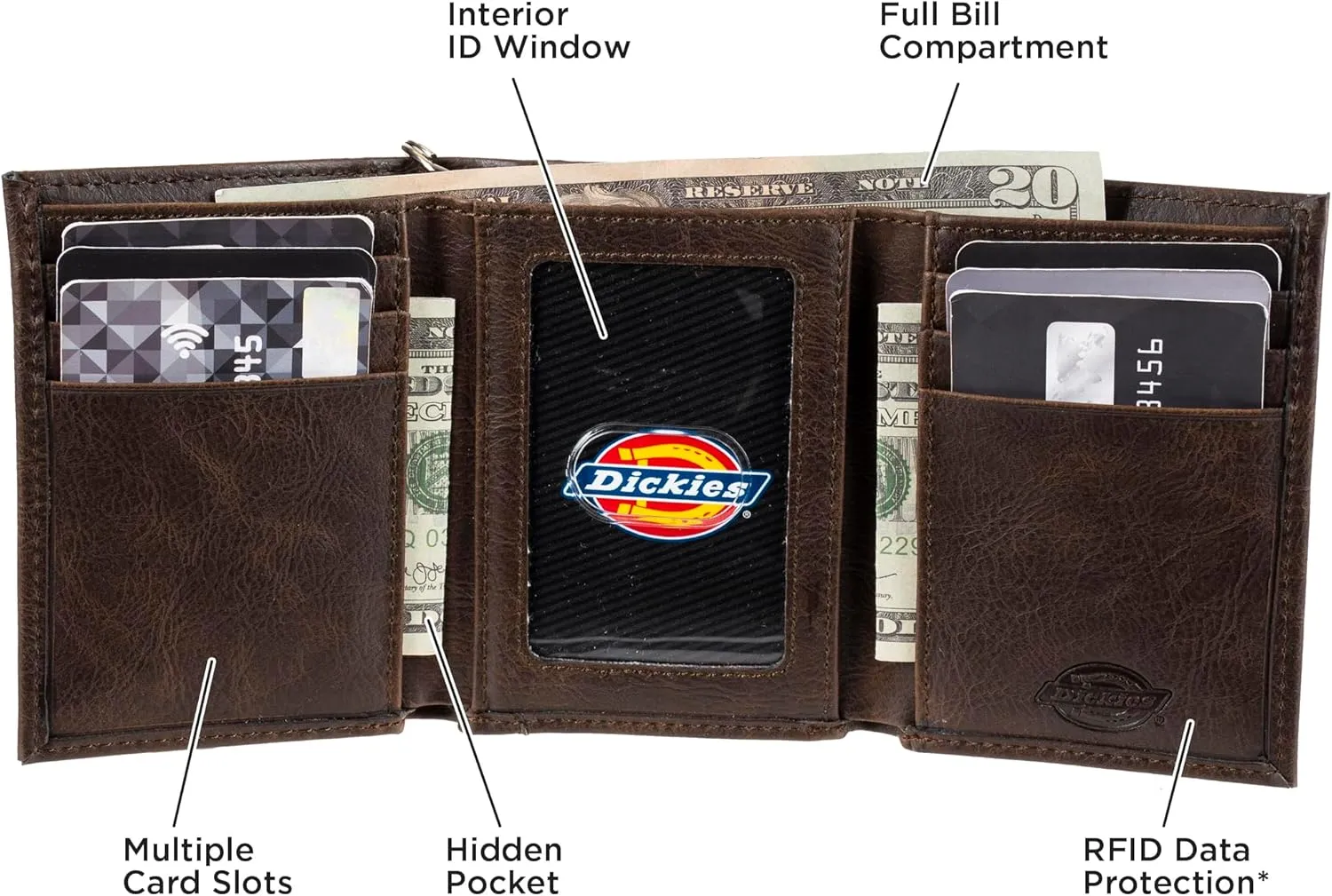 Dickies Men's Chain Trifold and Bifold Wallets