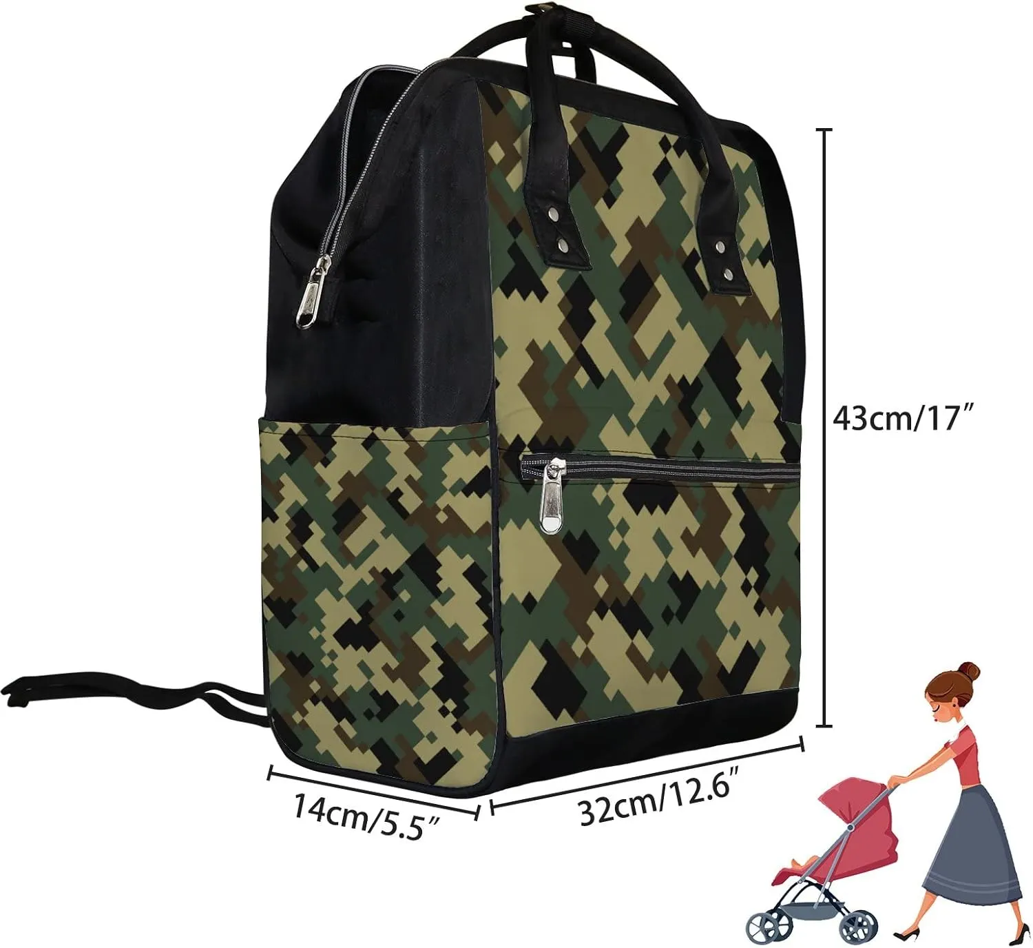 Digital Camouflage Diaper Bag Backpack Waterproof Backpack Baby Nappy Changing Bag for Travel Large Capacity Durable and Stylish for Woman
