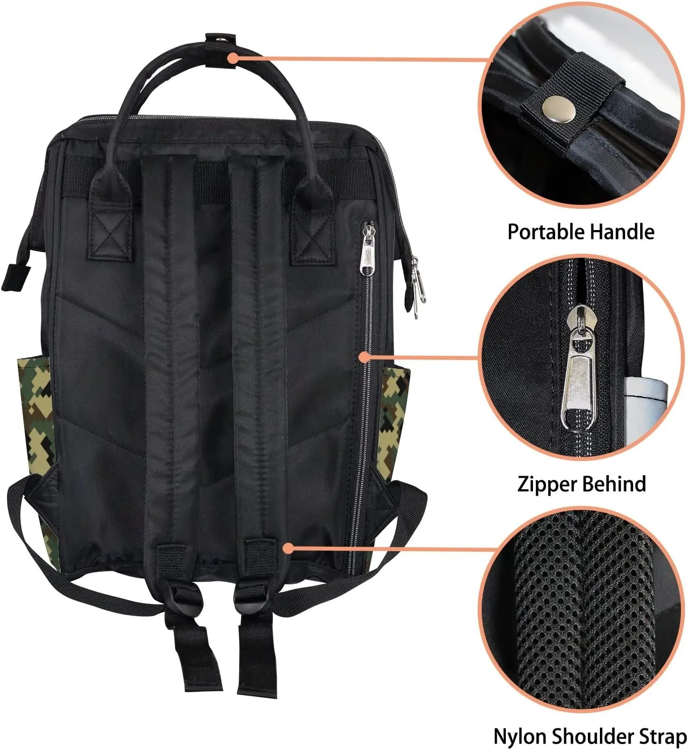Digital Camouflage Diaper Bag Backpack Waterproof Backpack Baby Nappy Changing Bag for Travel Large Capacity Durable and Stylish for Woman