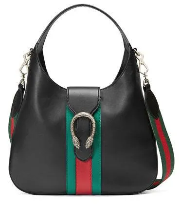 Dionysus Medium Web-Stripe Hobo Bag, Black