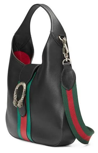 Dionysus Medium Web-Stripe Hobo Bag, Black