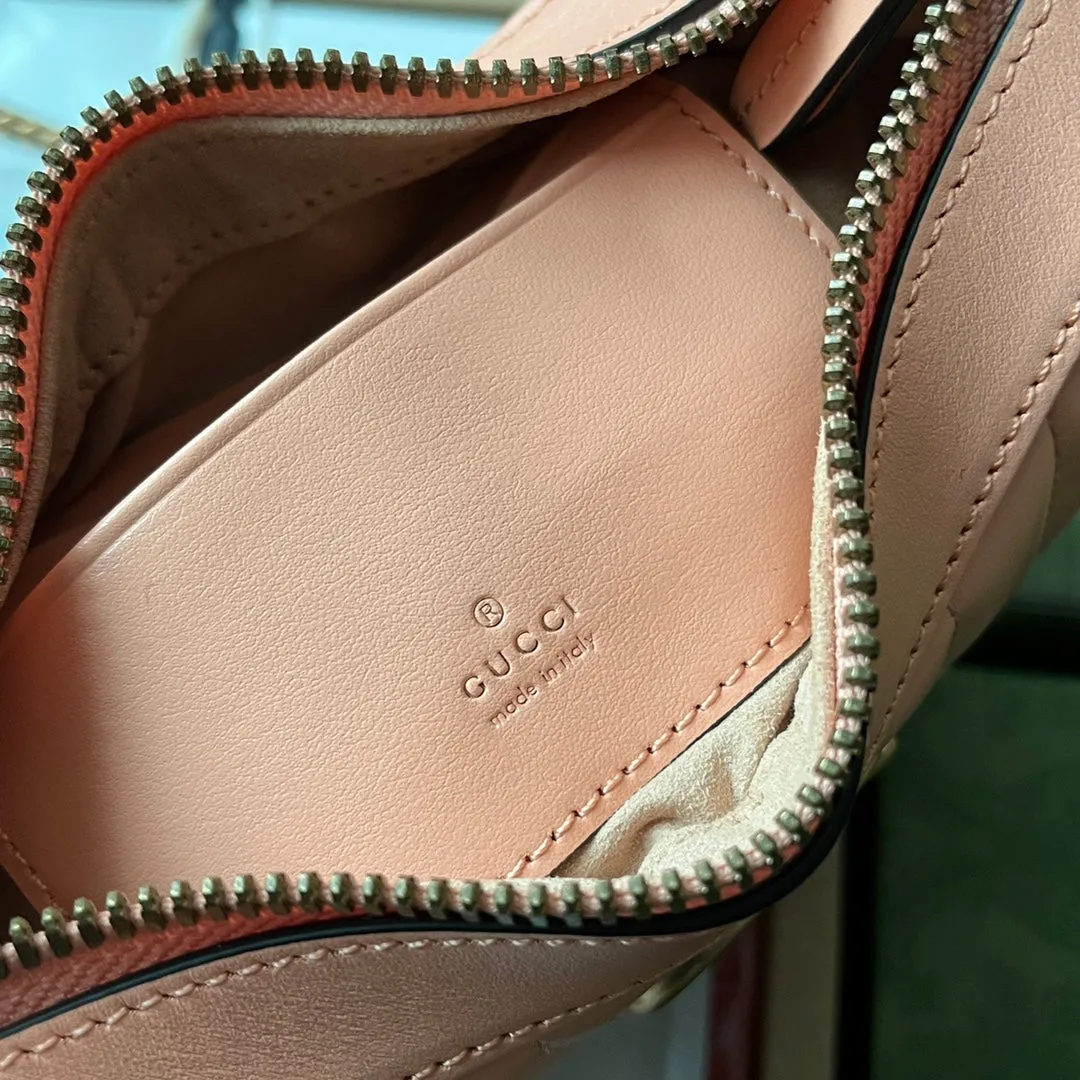 Discounted coupons calfskin shaped gold marmont peach gg 21cm Gucci hardware Customizable half-moon