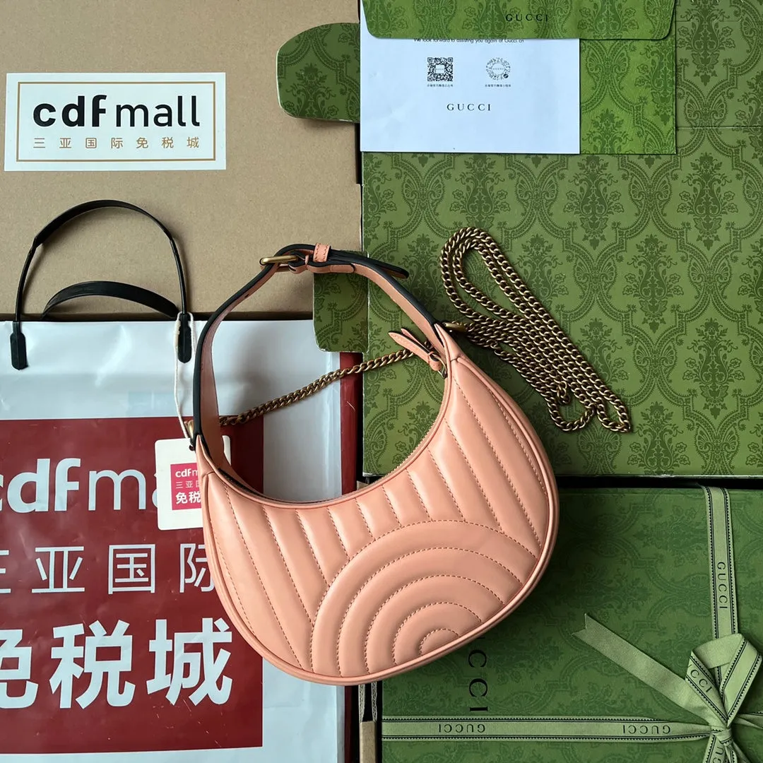 Discounted coupons calfskin shaped gold marmont peach gg 21cm Gucci hardware Customizable half-moon