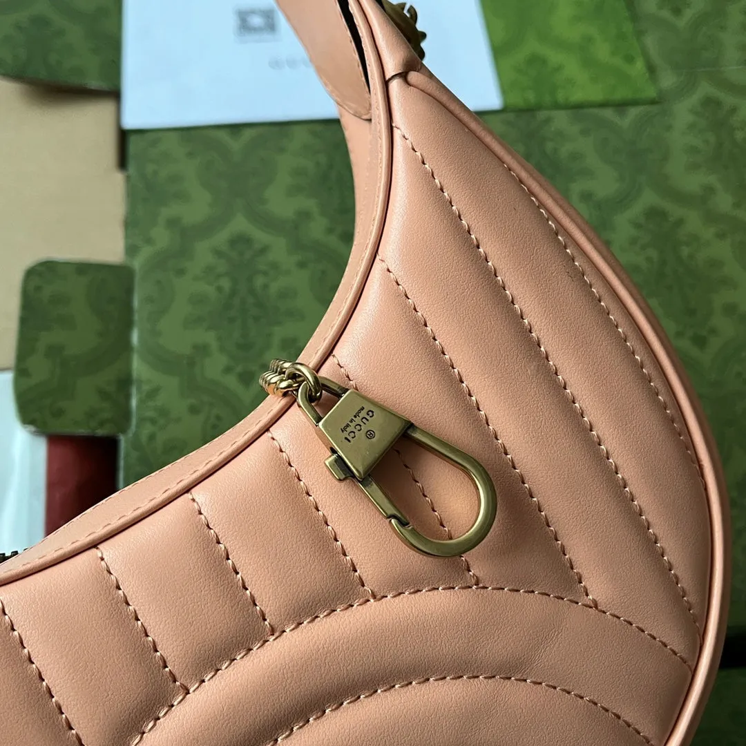 Discounted coupons calfskin shaped gold marmont peach gg 21cm Gucci hardware Customizable half-moon