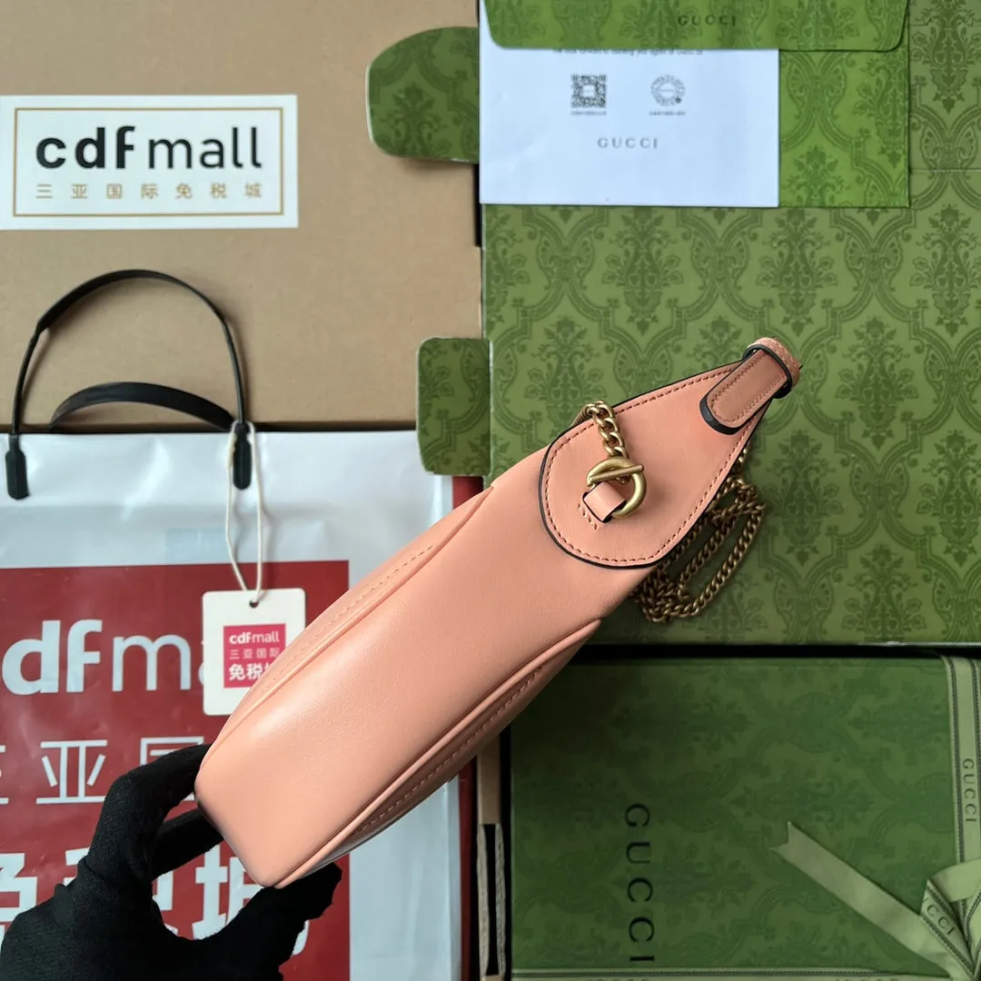 Discounted coupons calfskin shaped gold marmont peach gg 21cm Gucci hardware Customizable half-moon