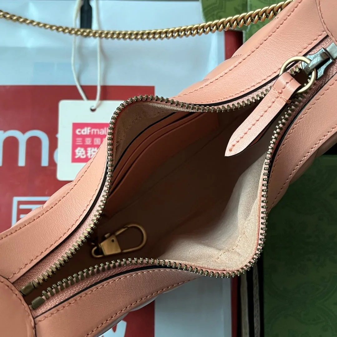 Discounted coupons calfskin shaped gold marmont peach gg 21cm Gucci hardware Customizable half-moon
