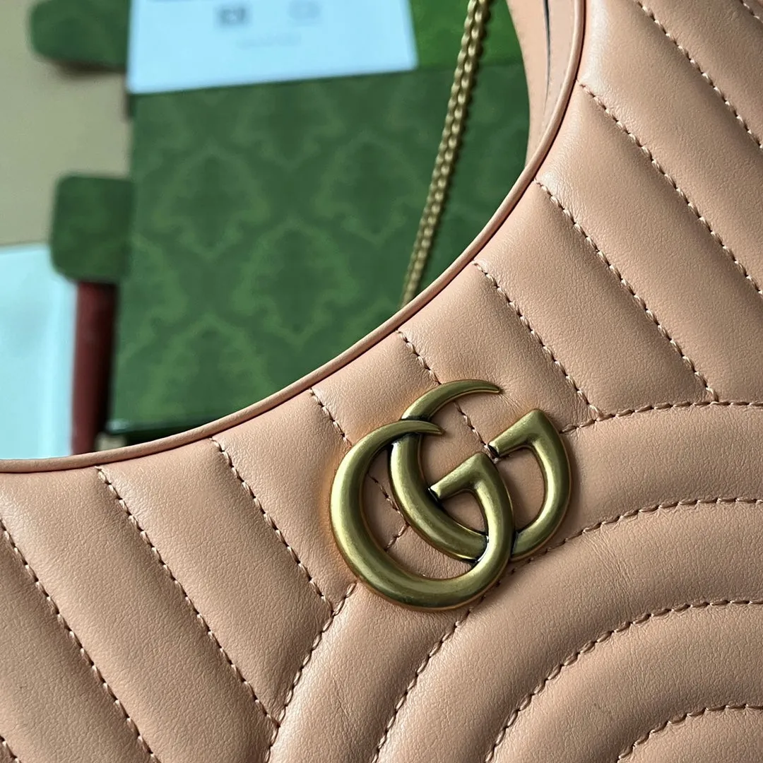 Discounted coupons calfskin shaped gold marmont peach gg 21cm Gucci hardware Customizable half-moon