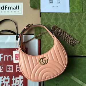 Discounted coupons calfskin shaped gold marmont peach gg 21cm Gucci hardware Customizable half-moon