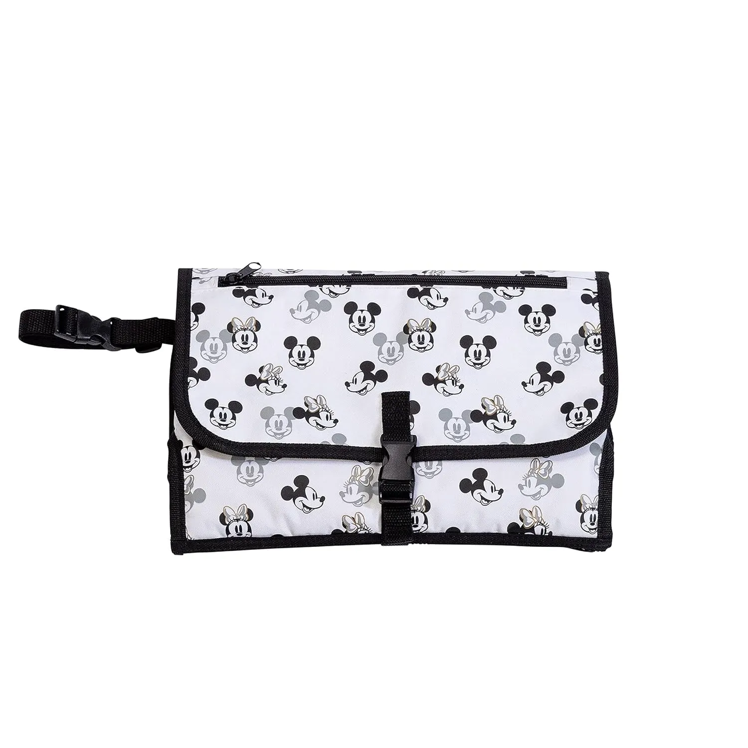 Disney Baby by J.L. Childress Portable Diaper Changing Station for Baby - Includes Wipes Case, Storage Pockets - Disney World Travel Essential - Travel Diaper Changing Kit - Mickey Minnie Ivory