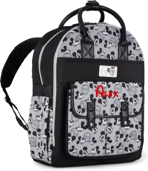 Disney Personalized Diaper Bag Character MICKEY MINNIE and MORE Multi-Pocket Functional Baby Diaper Bag Backpacks (Personalized Mickey Black and Gray)