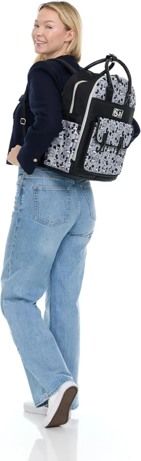 Disney Personalized Diaper Bag Character MICKEY MINNIE and MORE Multi-Pocket Functional Baby Diaper Bag Backpacks (Personalized Mickey Black and Gray)