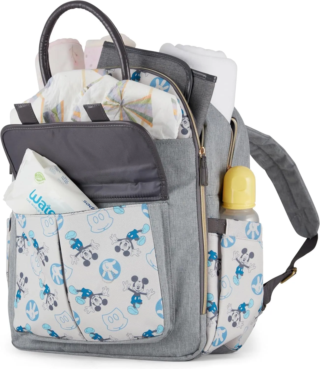 Disney Personalized Diaper Bag Character MICKEY MINNIE and MORE Multi-Pocket Functional Baby Diaper Bag Backpacks (Personalized Mickey Gray Double Handle Diaper Bag)