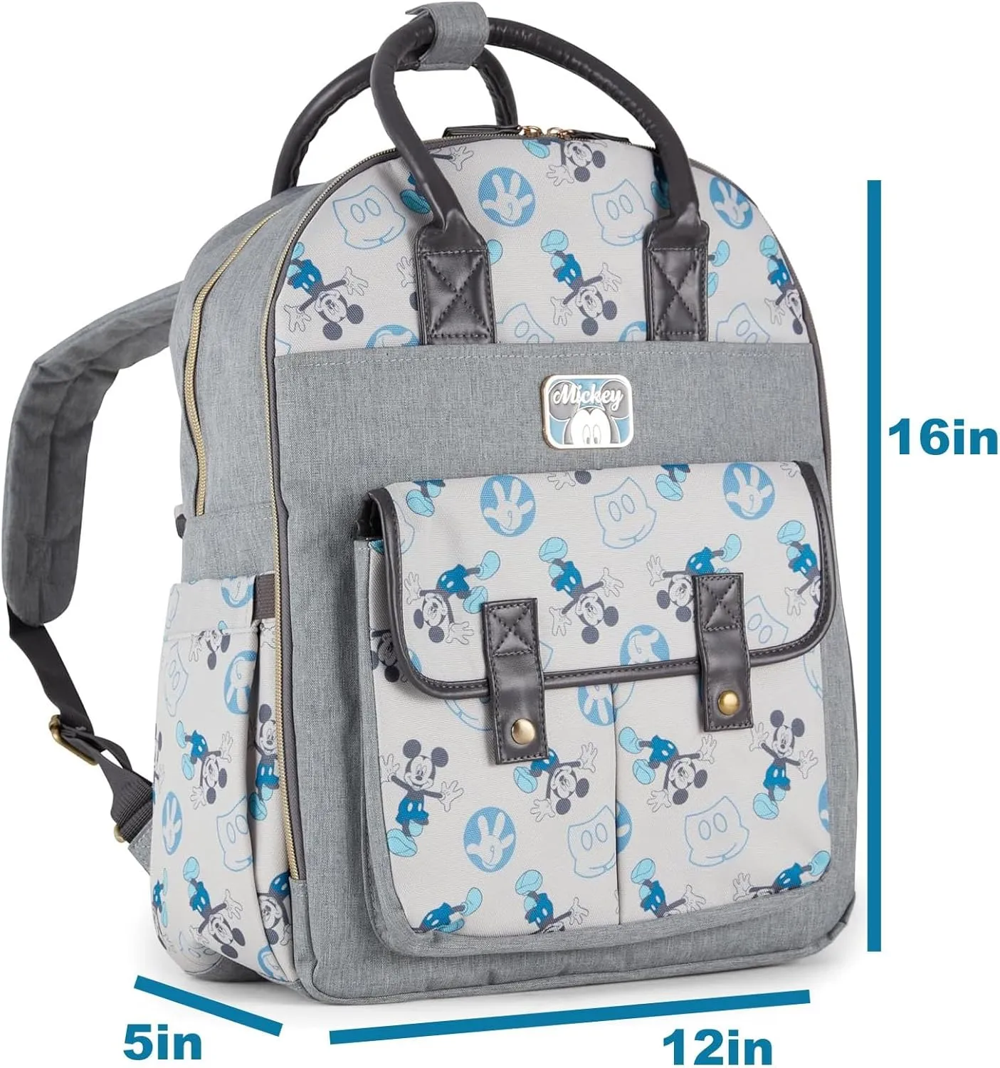 Disney Personalized Diaper Bag Character MICKEY MINNIE and MORE Multi-Pocket Functional Baby Diaper Bag Backpacks (Personalized Mickey Gray Double Handle Diaper Bag)