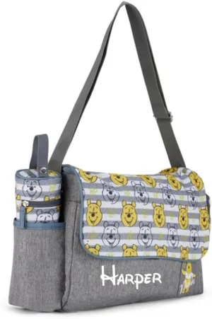 Disney Personalized Diaper Bag Character MICKEY MINNIE and MORE Multi-Pocket Functional Baby Diaper Bag Backpacks (Personalized Pooh Faces Gray Tote Diaper Bag)