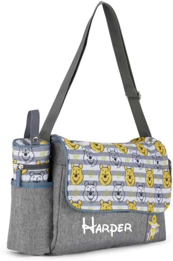 Disney Personalized Diaper Bag Character MICKEY MINNIE and MORE Multi-Pocket Functional Baby Diaper Bag Backpacks (Personalized Pooh Faces Gray Tote Diaper Bag)
