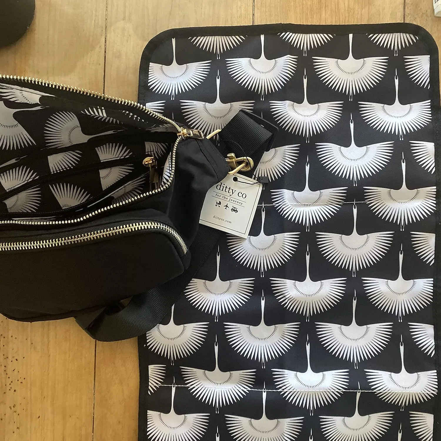 Ditty Co. Small Diaper Bag - Portable Changing Pad - Crossbody Bags For Women - Baby Wipe Holder - Baby Travel Essentials (True Black)