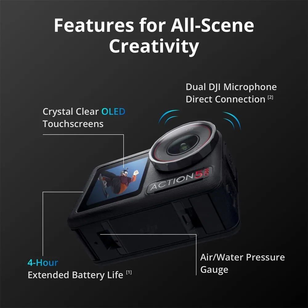 DJI Osmo Action 5 Pro Adventure Combo, 4-Hour Battery, 4K Video Bundle with Outdoor Action Kit, 64GB microSDXC Card, Silicone Protective Case & 1 YR CPS Enhanced Protection Pack