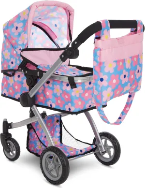 Dolls To Play Baby Doll Convertible Pram Stroller for Kids, Adjustable Handle Foldable Buggy Carriage with Canopy and Storage Basket Heavy Duty Premium Quality - 25 Inch